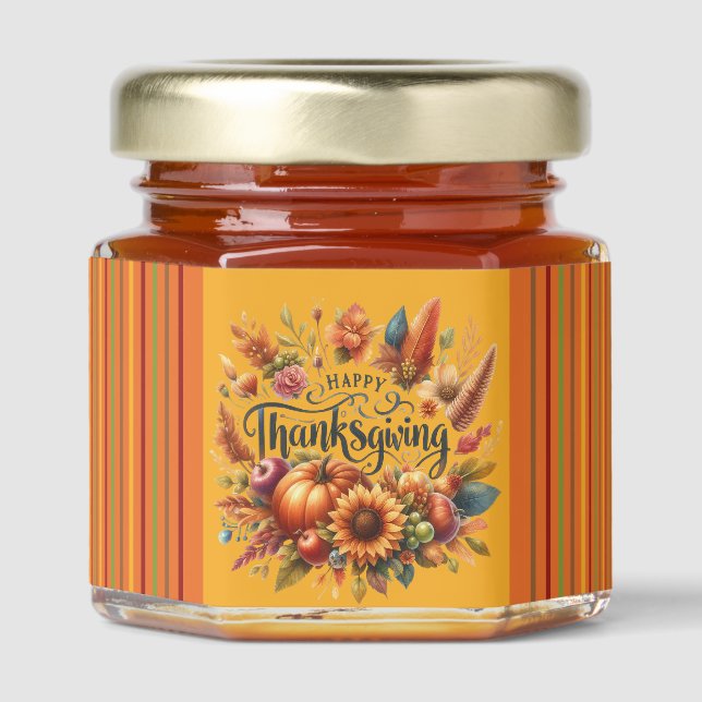 Cute Happy Thanksgiving wreath party  Honey Jar Favors (Front)