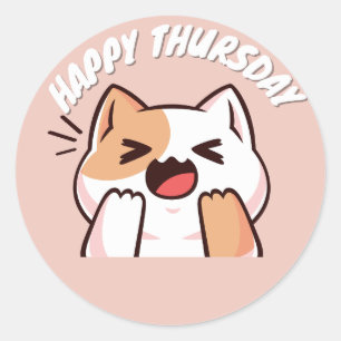 CUTE HAPPY THURSDAY CAT CLASSIC ROUND STICKER