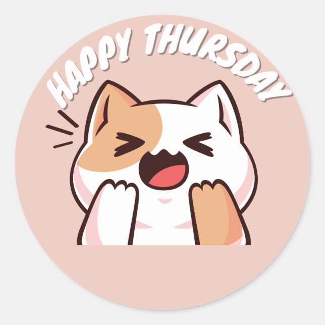 CUTE HAPPY THURSDAY CAT CLASSIC ROUND STICKER (Front)