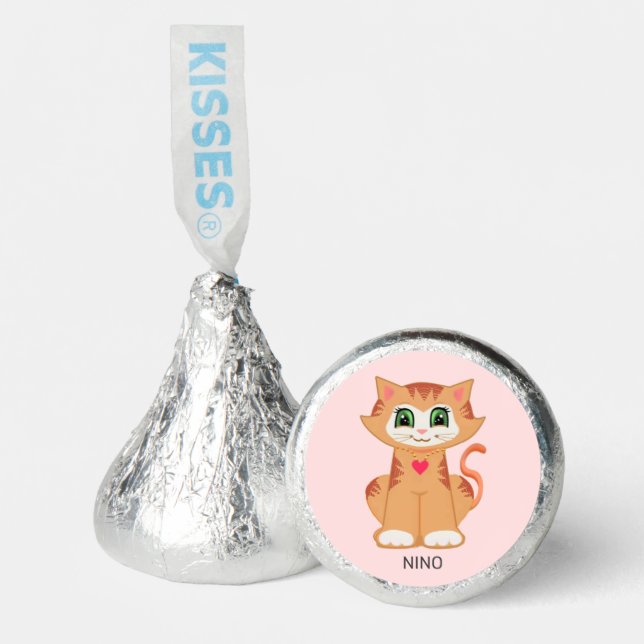 Cute Happy Tiger Cat on Light Pink  Hershey®'s Kisses® (Front)