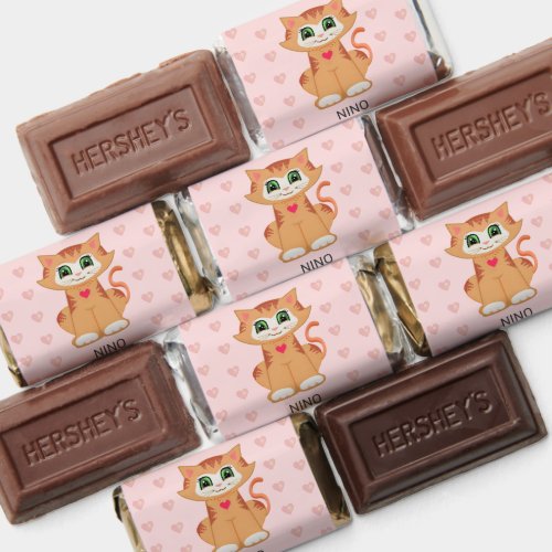 Cute Happy Tiger Cat on Light Pink Hersheys Miniatures