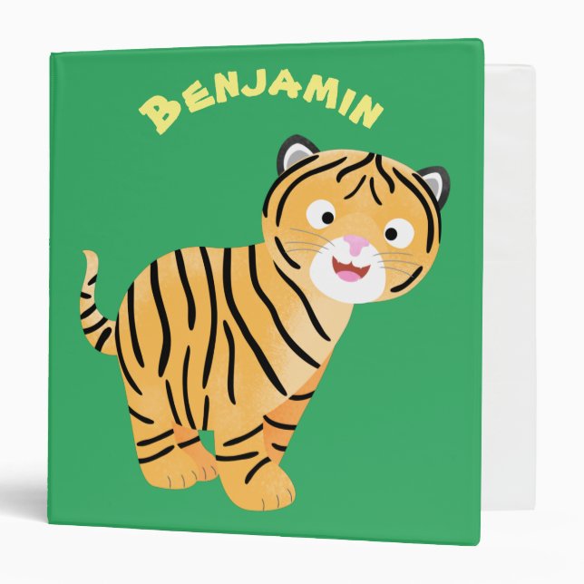 Cute  happy tiger cub cartoon 3 ring binder (Front/Inside)