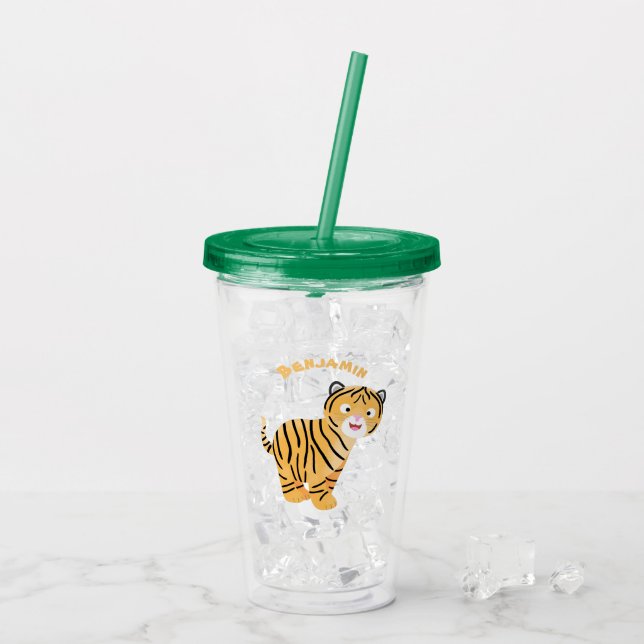 Cute  happy tiger cub cartoon acrylic tumbler (Back Ice)