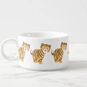 Cute  happy tiger cub cartoon bowl