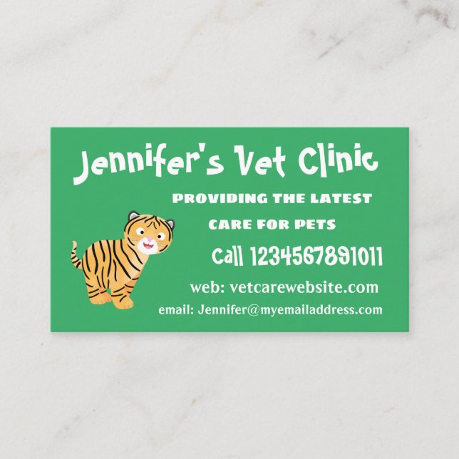 Cute  happy tiger cub cartoon business card (Front)