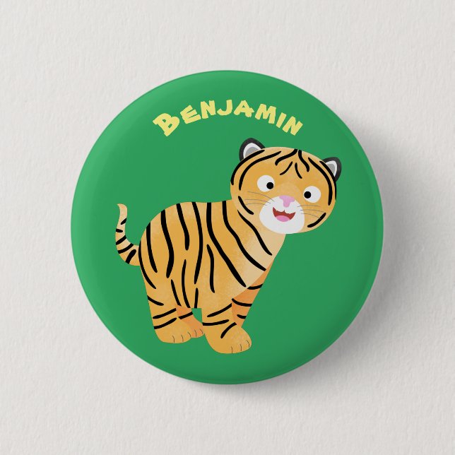 Cute  happy tiger cub cartoon button (Front)