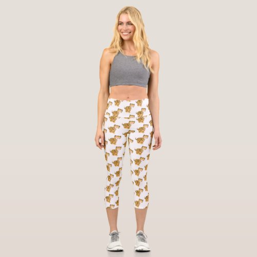 Cute  happy tiger cub cartoon capri leggings