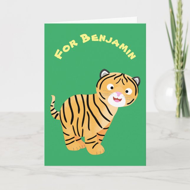 Cute  happy tiger cub cartoon card (Front)