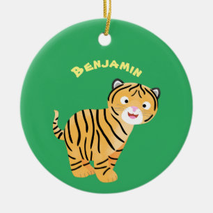 Cute  happy tiger cub cartoon ceramic ornament