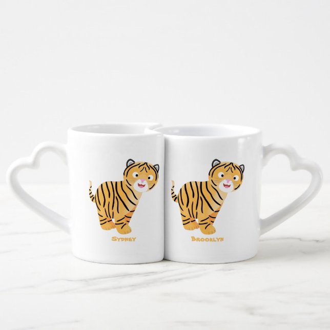 Cute  happy tiger cub cartoon coffee mug set (Back Nesting)