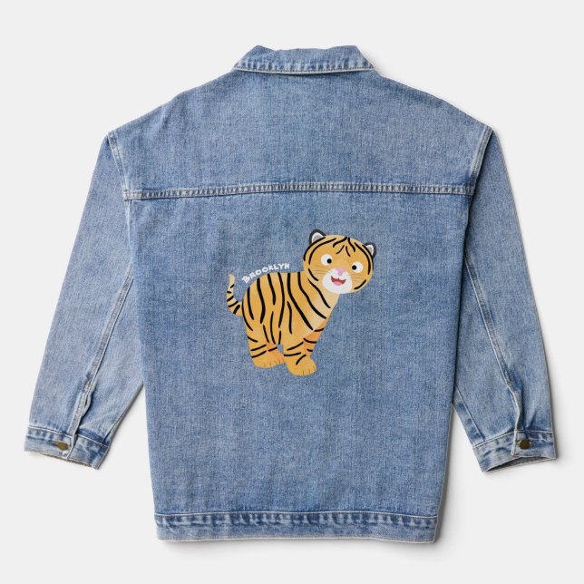 Cute  happy tiger cub cartoon denim jacket (Back)