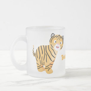 Cute happy tiger cub cartoon frosted glass coffee mug