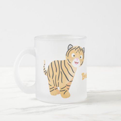 Cute  happy tiger cub cartoon frosted glass coffee mug