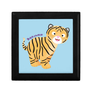 Cute happy tiger cub cartoon gift box
