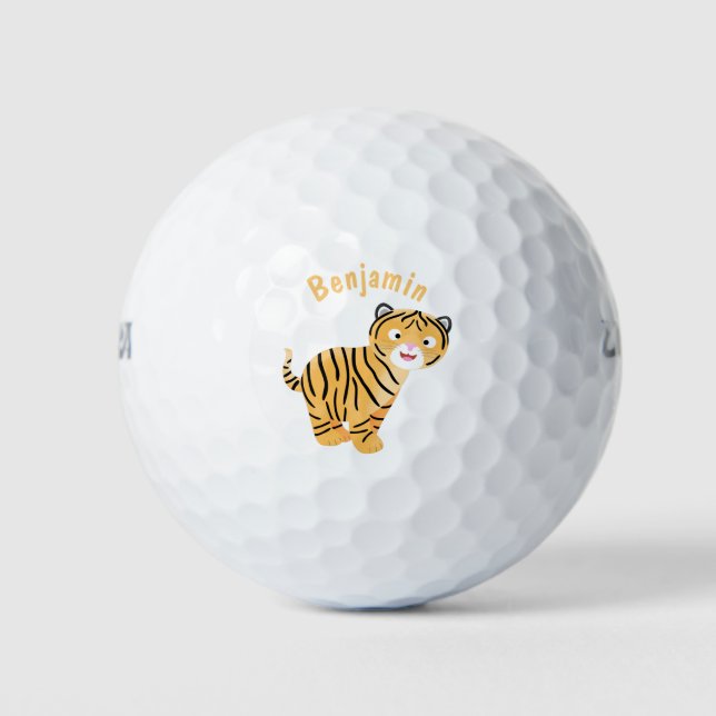 Cute  happy tiger cub cartoon golf balls (Front)