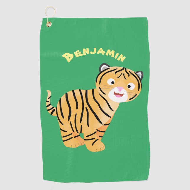 Cute  happy tiger cub cartoon  golf towel (Front)