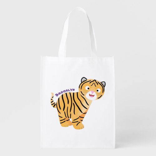 Cute  happy tiger cub cartoon grocery bag