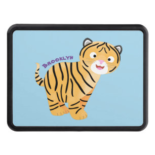 Cute happy tiger cub cartoon hitch cover
