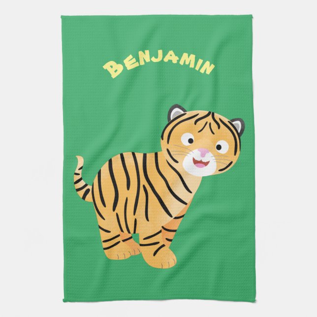 Cute  happy tiger cub cartoon kitchen towel (Vertical)