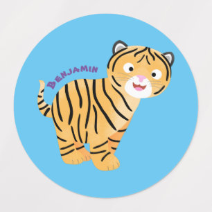 Cute happy tiger cub cartoon labels