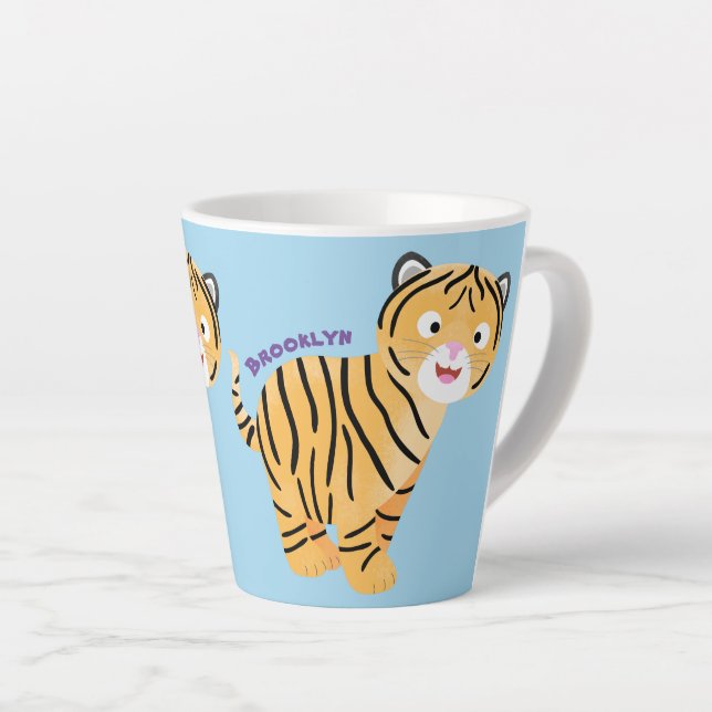 Cute  happy tiger cub cartoon latte mug (Right Angle)