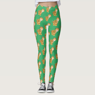 Cute  happy tiger cub cartoon leggings