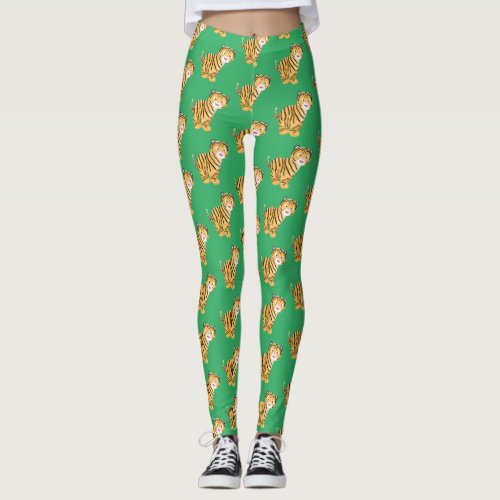 Cute  happy tiger cub cartoon leggings