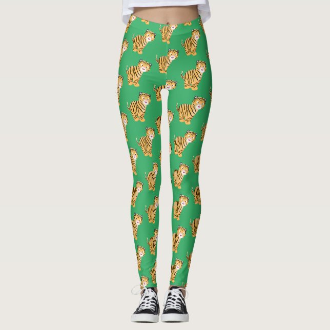 Cute  happy tiger cub cartoon leggings (Front)