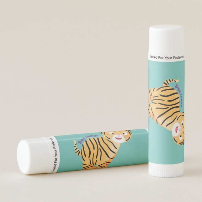 Cute  happy tiger cub cartoon lip balm (Front)