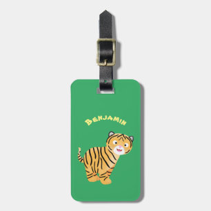 Cute happy tiger cub cartoon luggage tag