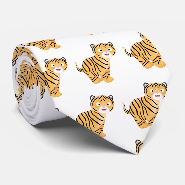 Cute  happy tiger cub cartoon neck tie (Rolled)