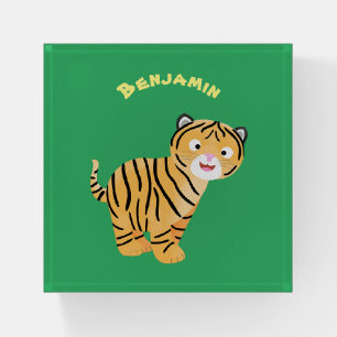 Cute happy tiger cub cartoon paperweight
