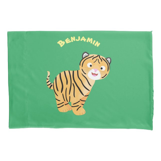 Cute  happy tiger cub cartoon pillow case (Front)