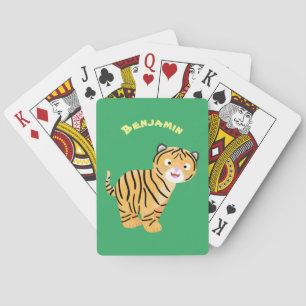 Cute happy tiger cub cartoon poker cards