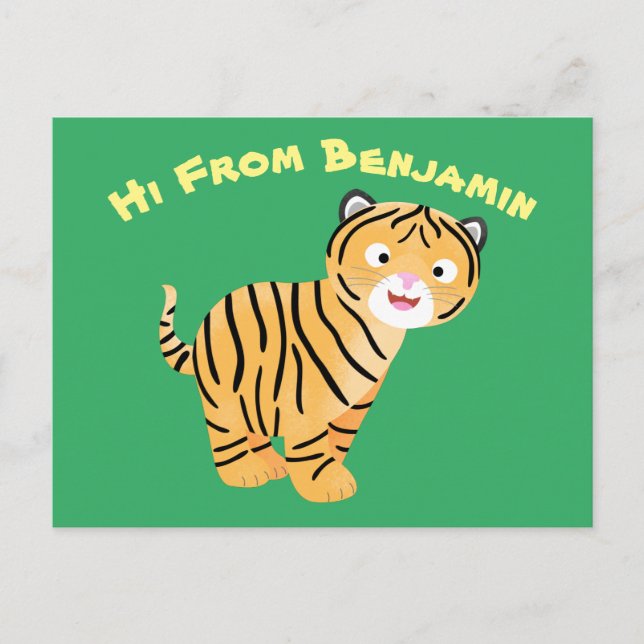 Cute  happy tiger cub cartoon postcard (Front)