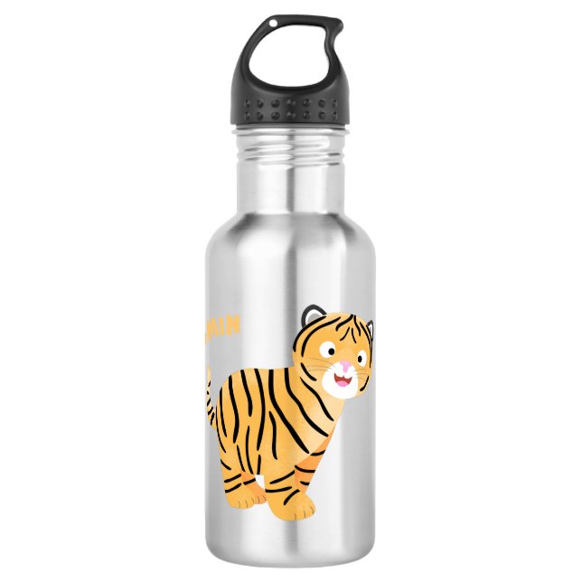 Cute  happy tiger cub cartoon stainless steel water bottle (Front)