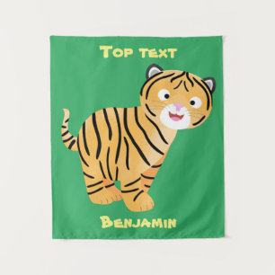 Cute happy tiger cub cartoon tapestry