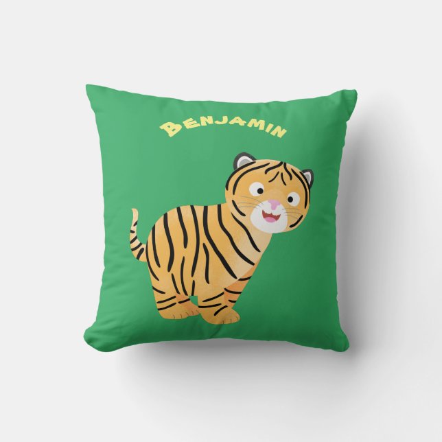 Cute  happy tiger cub cartoon throw pillow (Front)