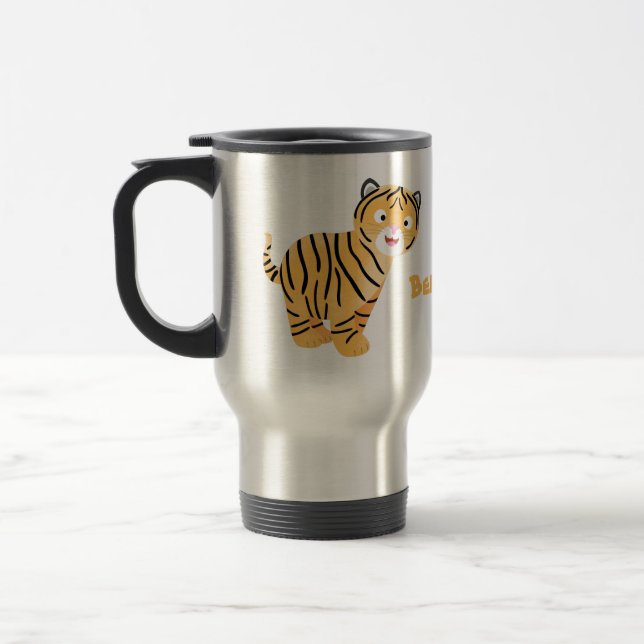 Cute  happy tiger cub cartoon travel mug (Left)