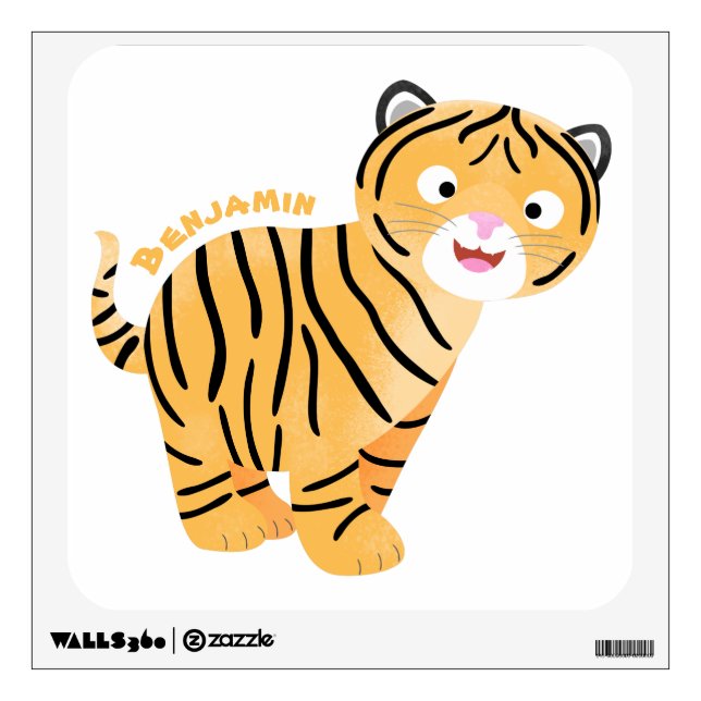 Cute  happy tiger cub cartoon wall decal (Front)