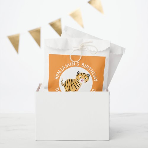 Cute happy tiger cub personalized cartoon birthday favor bag