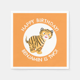 Cute happy tiger cub personalized cartoon birthday napkins