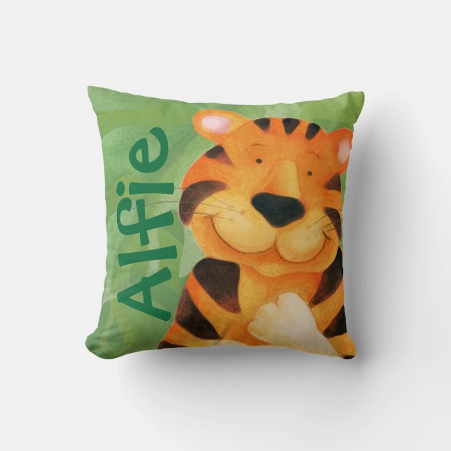 Cute happy tiger face square name throw pillow (Front)