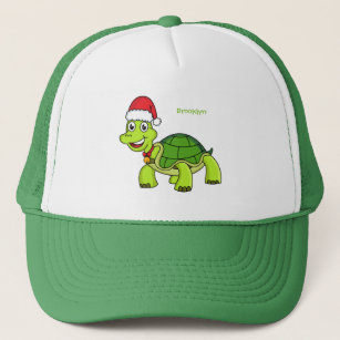 Cute happy tortoise wearing Santa hat