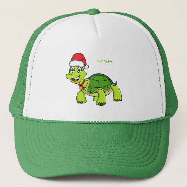 Cute happy tortoise wearing Santa hat (Front)