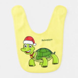 Cute happy tortoise wearing Santa hat Baby Bib