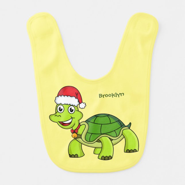 Cute happy tortoise wearing Santa hat Baby Bib (Front)