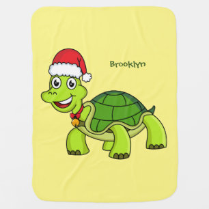 Cute happy tortoise wearing Santa hat Baby Blanket