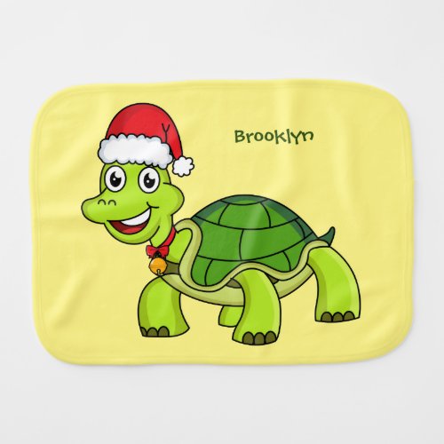 Cute happy tortoise wearing Santa hat Baby Burp Cloth