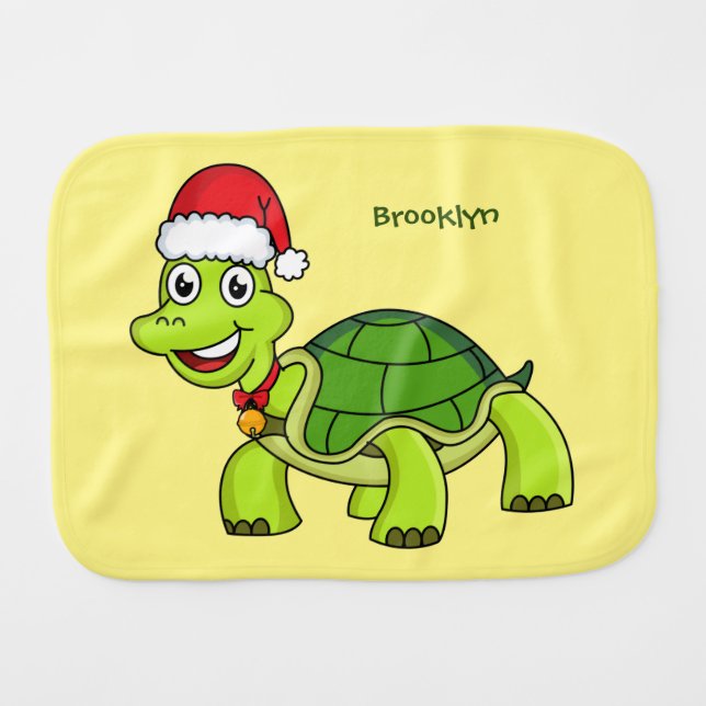 Cute happy tortoise wearing Santa hat Baby Burp Cloth (Front Horizontal)